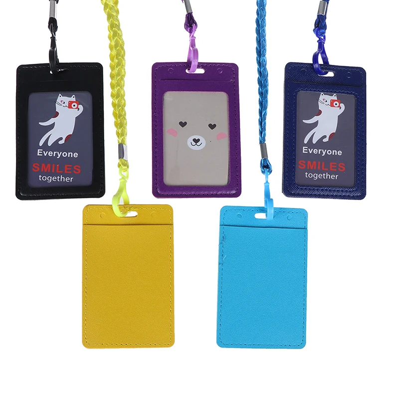 Leather Id Holders Case PU Business Badge Card Holder with Necklace Lanyard   customize print company&office supplies