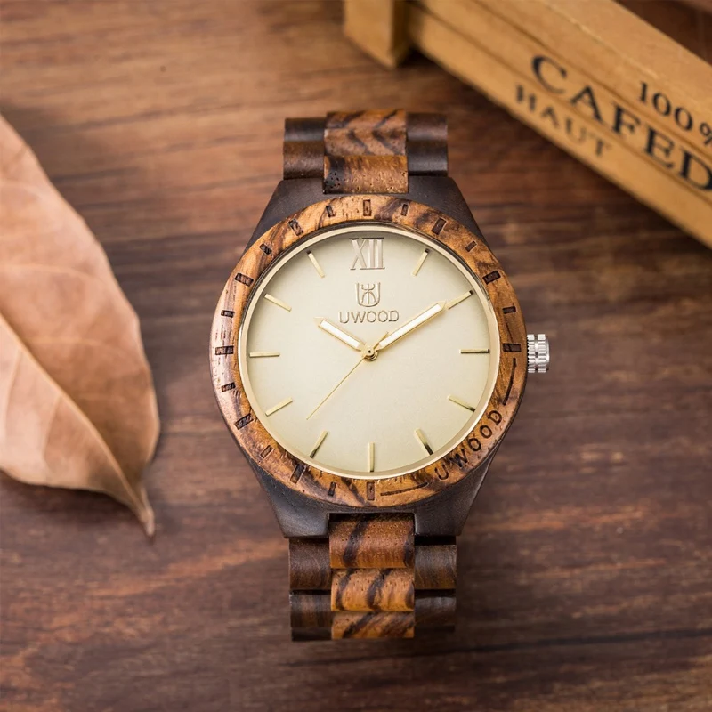 Uwood деревянные часы для мужчин Роскошные ВИНТАЖНЫЕ КВАРЦЕВЫЕ ЧАСЫ экологически чистые натуральные мужские деревянные часы