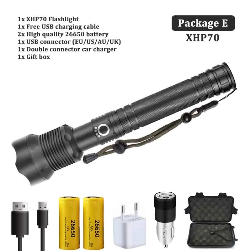 Блики XHP70.2 светодиодный фонарик usb зарядка Тактический сверхъяркий фонарик водонепроницаемый зум охотничий свет с помощью батареи 18650 или 26650 - Испускаемый цвет: XHP70-E