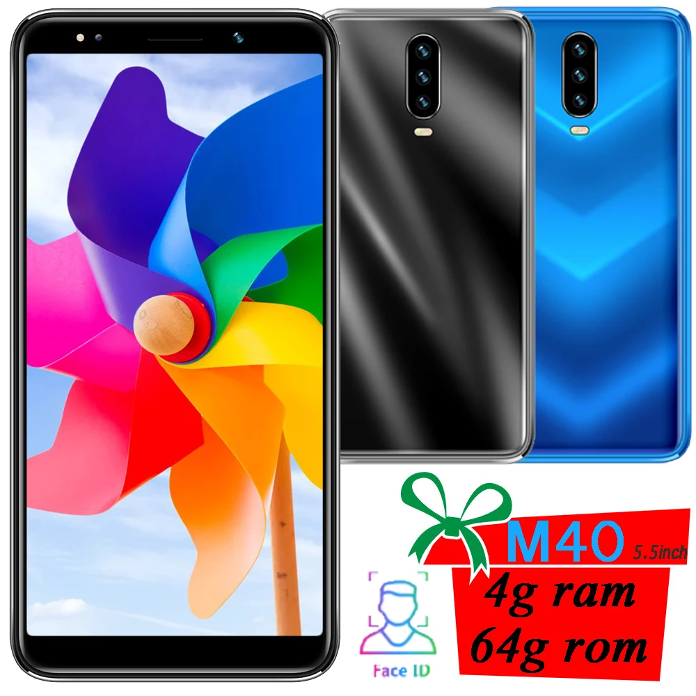 

M40 quad core smartphones 4GB 64GB 5MP+13MP 5.5inch android mobile phones face ID unlocked cheap celulares Global version 3G