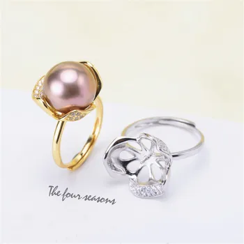 

Beautiful Band Jewelry Promise Ring Hollow Leaves & Pearl Rings Accessories 925 Silver Fashion Jewelry CZ Crystal Accessories