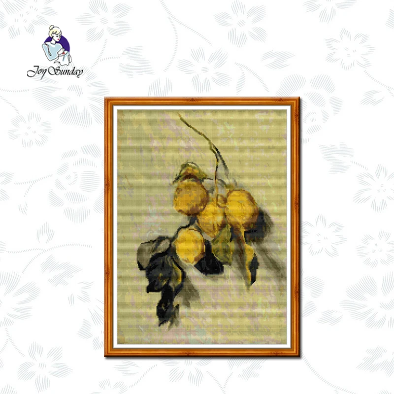 

Joy Sunday Lemons Cross Stitch Kits 14CT Printed Fabric 11CT Counted Canvas Embroidery DIY Handmade Needlework Crafts Gifts Sets