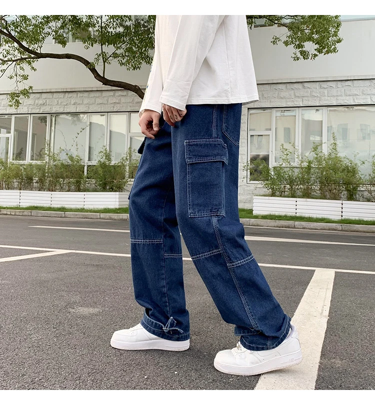 LAPPSTER Men Wid Leg Baggy Harajuku Jeans Pants 2022 Mens Japanese Streetwear Vintage Denim Trousers Man Black Jeans Joggers 5XL regular fit jeans