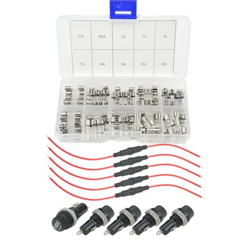 Fuse Holder Inline Screw Type 100 PCS Fast Blow Glass Fuses Assortment