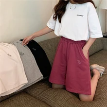Fakuntn shorts feminino bordado elasticidade adorável meninas estilo coreano doce estudantes harajuku colorido simples oversize calças