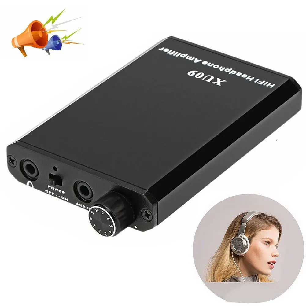XU09 Stereo MP3 Metal HIFI Portable Music Improver Audio Headphone Amplifier Rechargeable Home Mini Powerful Black