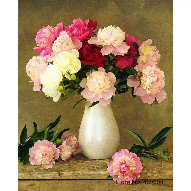 Картина по номерам рамки Раскраска по номерам домашний декор картины цветы ваза украшения RSB8151 - Цвет: RSB8375
