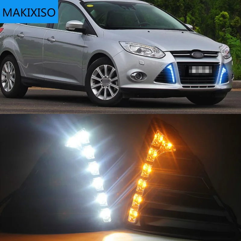 

1 Set with Turn Signal Lamp LED DRL Waterproof IP67 Front Fog Lamp Daytime Running Lights for Ford Focus 2012-2015 12V