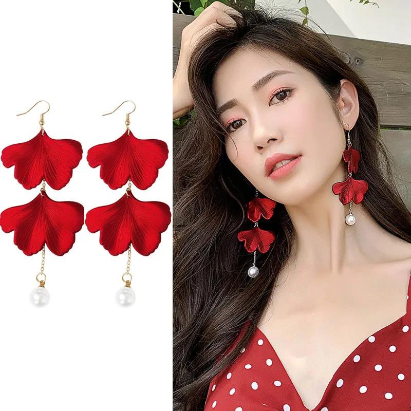 YAOLOGE-2019-Hot-Fashion-Exaggerated-Long-Dangle-Earrings-Personality-Red-Rose-Petals-Pearl-Earrings-Party-Christmas
