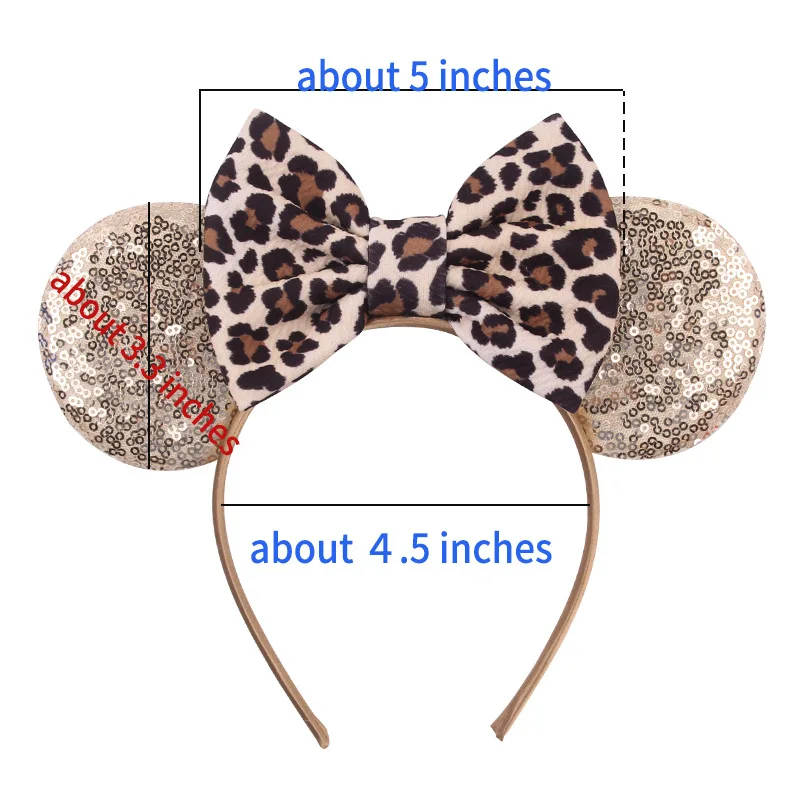 Disney 1pcs Mickey ears Leopard Bow baby hair accessories Mickey headband children headband headdress girl gift head decoration