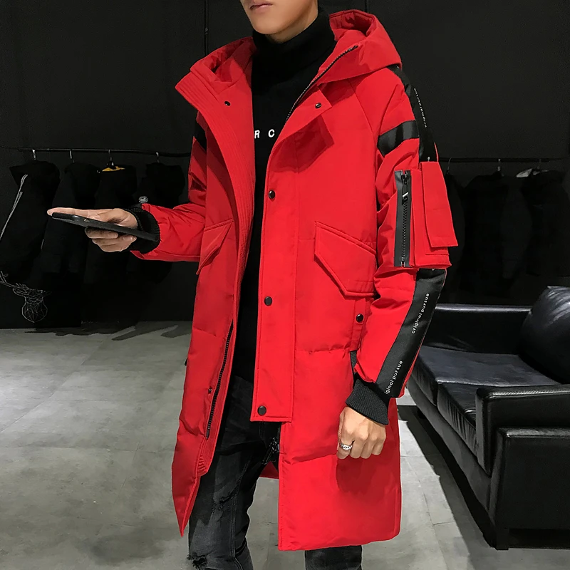 Зимняя белая куртка-пуховик для мужчин, теплые и высококачественные куртки, модное ветрозащитное пальто - Цвет: Красный