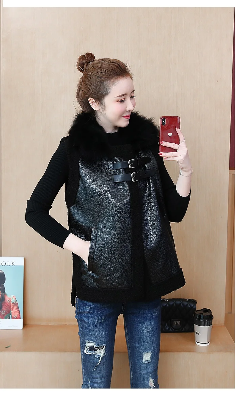 Новинка, 5XL, осенне-зимний женский жилет размера плюс, модный, Vestido, Повседневный, свободный, большой меховой воротник, короткий, стильный, овечья шерсть, жилет, пальто для женщин