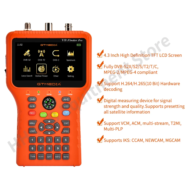 GTMEDIA V8 Finder Pro Satellite Signal Finder DVB-S2X/S2/S/T2/T/C/ATSC-C H.265 Auto Calculate Angle of AZ,EL Supports Youtube 2