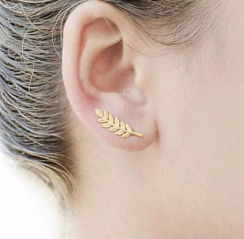 Jisensp Boho Vintage Botanical Leaf Ear Climbers Statement Stud Earrings for Women Bridal Jewelry Leaves Branch Ear Crawlers