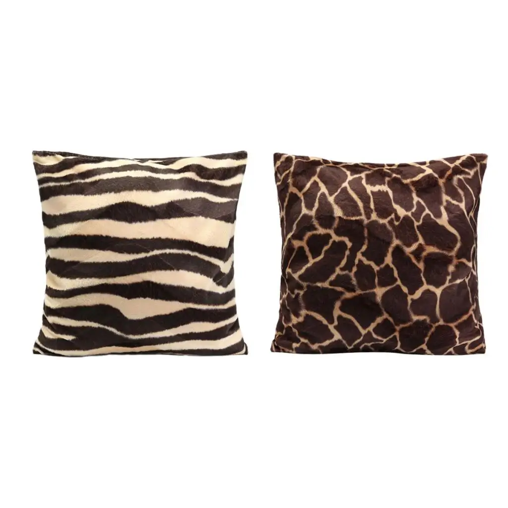 2Pcs 45x45cm Standard Animal Print Pillow Case Leopard Zebra Office Sofa Car Cushion Cover for Home Office Car Decor
