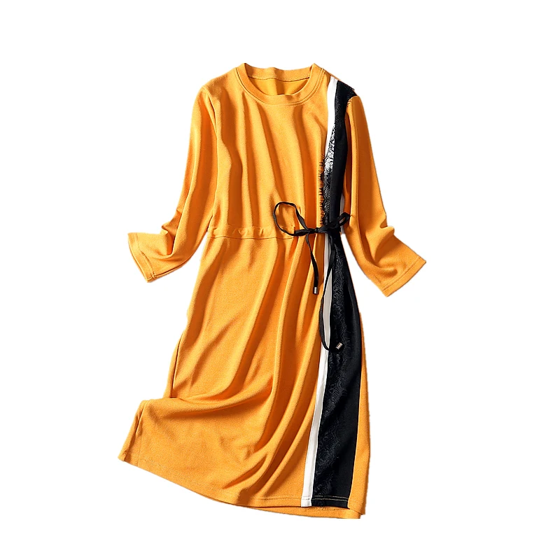 2019 осенне зимнее Новое Кружевное тонкое лоскутное модное женское платье с