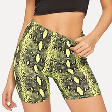 Women Summer Elastic Jogger Push Up Workout Gym Snake Skin Printing Quick Dry Sport Yoga Shorts High Waist Running Milk Silk