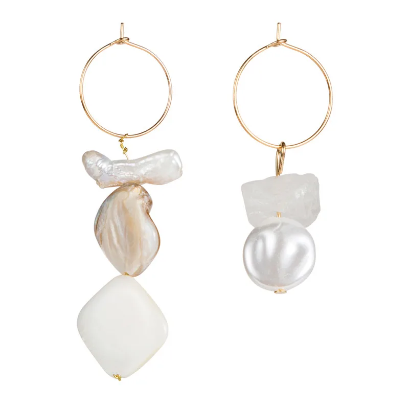 Женские серьги капельки элегантные ассиметричные с камнями и жемчугом в