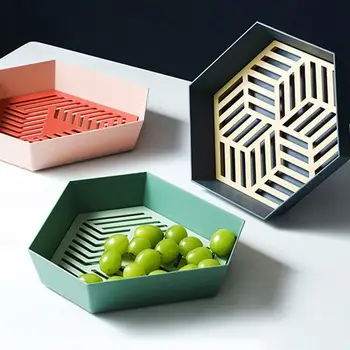 

2pcs Geometric Snacks Basket Plastic Fruit Basket Storage Basket Snack Tray