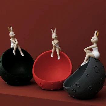 

Resin Rabbit Storage Boxs Astronaut Miniatures Statue Dried Fruit Container Desktop Sculpture Sundries Organizer Decoration