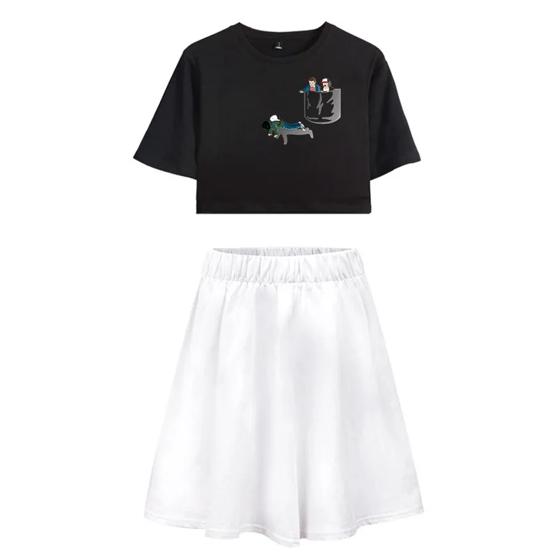 style 24 Cosrea TV Stranger Things Dustin Cosplay costume women Suit skirt Summer girl T-Shirt blouse long skirt Eleven Cosplay dress - Цвет: style 24