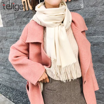 

2019 New Autumn Winter scarf Solid Color Tassel Scarves Cashmere Long Shawls Wrap Blanket Warm Tippet 24 Colors