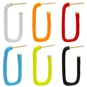 

ZHUKOU 1piece 18x31mm Colorful hoop earrings with ear backs Dripping oil earring Fashion hoop earrings jewelry model:VE195