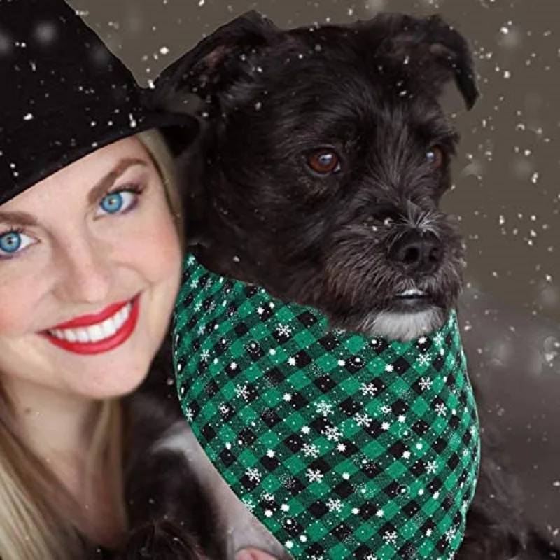Christmas Dog Bandanas Scarf Adjustable Cotton Plaid Triangular Bandage For Pet Puppy Cat Accessories Free Sample Wholesale | Дом и сад