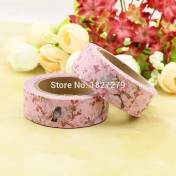 

1pcs pink Clubs Flower, birds Washi Tape Floral Masking Tapes Decorative Stickers Diary Deco Scrapbooking Sticker