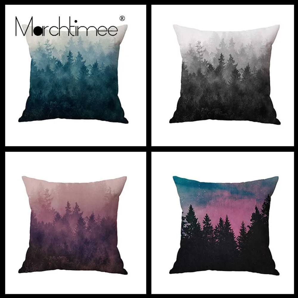 

Mountain Wave Pattern Cushion Pillow Case Colorful Oil Forest Painting Linen Pillow Case Sofa Car Bed Cushion Cover Home Decor