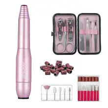 Электрический набор сверл для ногтей 11 в 1, портативная профессиональная пилка для маникюра, педикюра, акриловая пилка для ногтей с 20 песочными лентами для акрилового геля