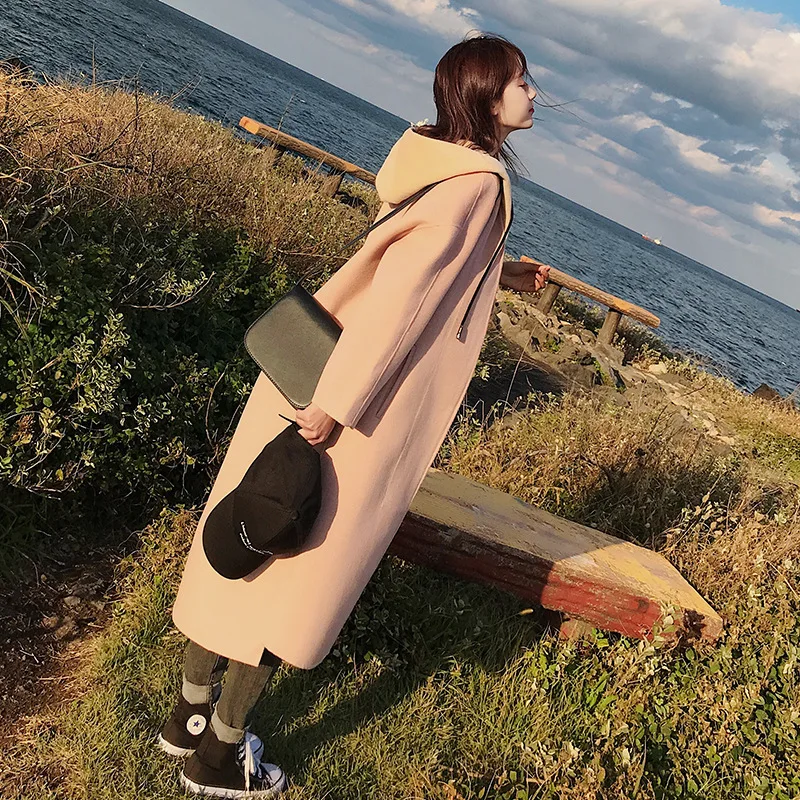 

Photo Shoot Main Push Woolen Jacket Women's Winter 2019 Popular Overcoat Korean-style Autumn And Winter Mid-length Hooded MORI S