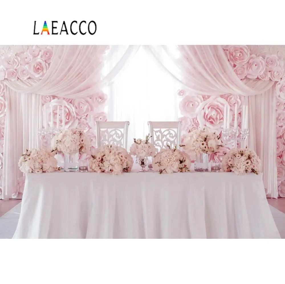 

Laeacco Photo Background Wedding Party Gray Curtains Flowers Rose Table Love Scene Photographic Backdrop Photocall Photo Studio