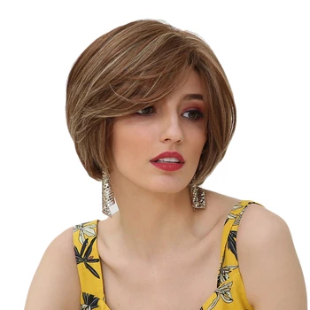

Coffee Bob Hair with Adjustable Wig Cap to Fit Any Head Size for Women - 10 Inch Hair Replacements Wigs with Bangs