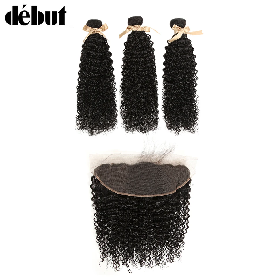 

Debut Hair Brazilian Curly Bundles With Closure Remy Human Hair 3/4 bundles With 13*4 Lace Frontal Closure Hair Extension