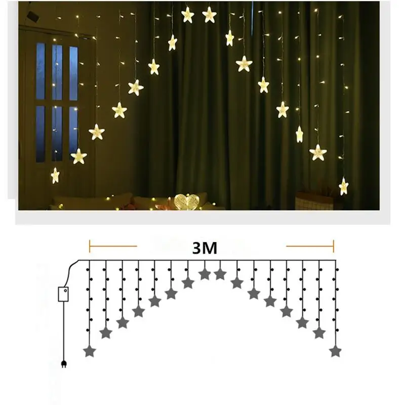 3 м 16 Светодиодный светильник-гирлянда со звездами и занавесками, Рождественский Сказочный светильник, светодиодный светильник, гирлянда для свадьбы, дома, вечерние, дня рождения, украшение, ЕС