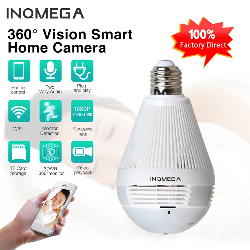 

INQMEGA 960P Wifi Panoramic Camera Bulb 360 Degree Fisheye Wireless Home Security Video Surveillance Night Version Two Way Audio