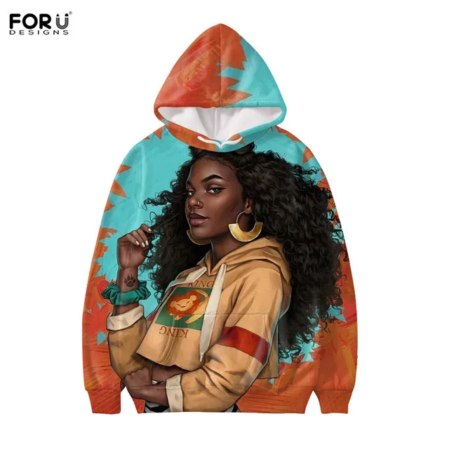 FORUDESIGNS/черный художественный Африканский принт для девочек, Женская толстовка с длинными рукавами, пуловеры для девочек, толстовки с карманом, одежда для пар, худи - Цвет: HK4157Z72W