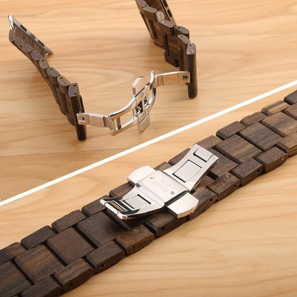 Деревянный браслет для apple watch 5 4 band 44 мм 40 мм Высокое качество цельная древесина часы ремень для iwatch 3 2 1 38 мм 42 мм петли аксессуары