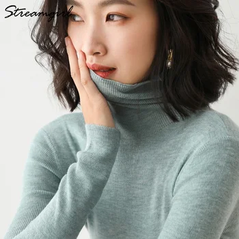 Женские свитера с высоким воротом, зимний свитер, мягкий Повседневный однотонный пуловер, вязаные свитера, черный свитер с высоким воротом, ...