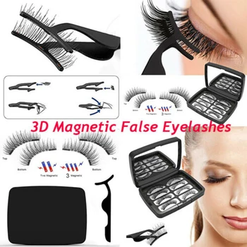 

Double Magnetic 3D Eyelashes 8 Reusable False Long Magnet Eye Lashes Tweezers