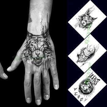 

Waterproof Temporary Tattoo Sticker Tiger Head Moon Clown Letter Stickers In Hand Flash Tattoo Fake Tattoo for Men Women 3pcs