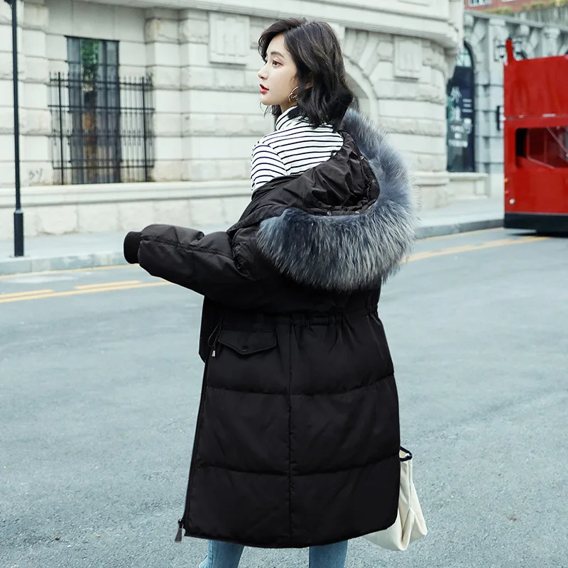 

Photo Shoot 2019 Autumn And Winter Overcoat down Jacket Cotton-padded Clothes Korean-style Large Size Dress Mid-length Fur Colla