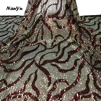 

2019 African Sequins Lace Fabric Gold Black Embroidered Nigerian Laces Fabrics For Women Dress