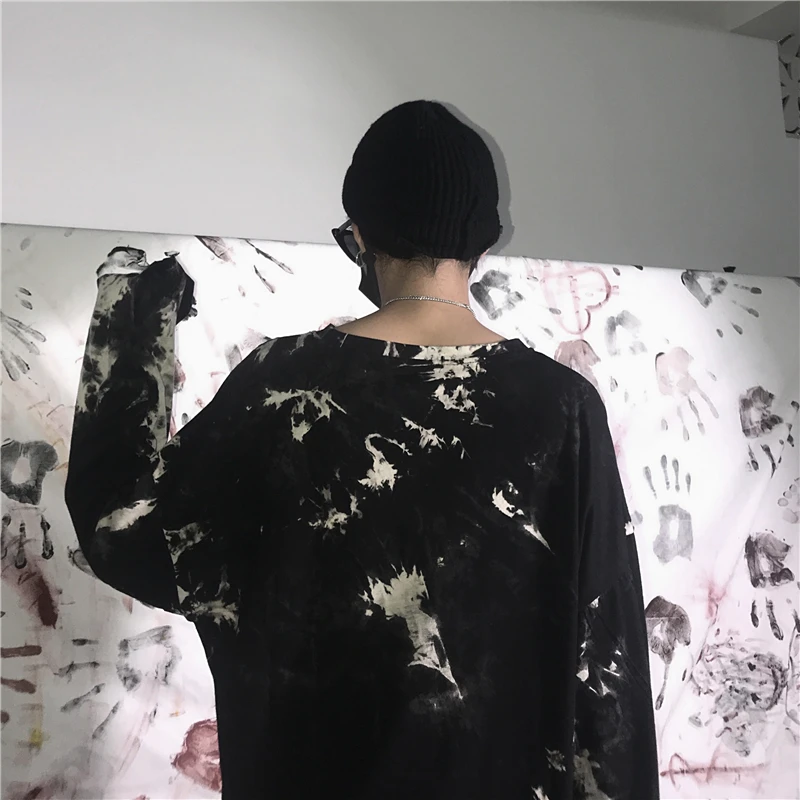 Floral Gradient Print Autumn hip hop Men T shirt Long Sleeve rock Clothes black oversized women streetwear 2019 new Harajuku top