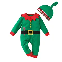 Fashion Newborn Infant Baby Boys Girls Christmas Costume O-Neck Santa Claus Long Sleeve Romper Jumpsuit +Hat Outfits Set