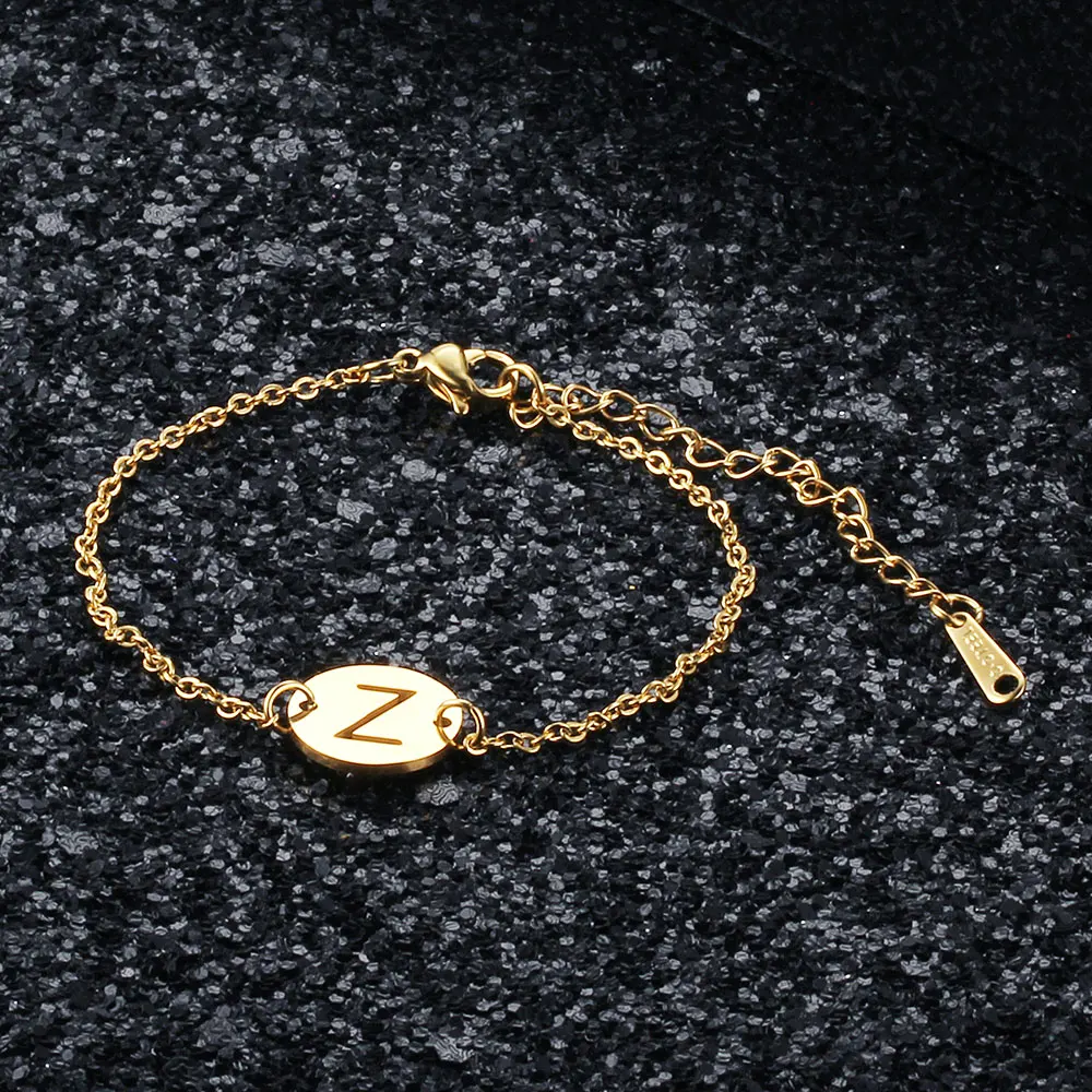 Fabulous Real Stainless Steel Gold Filled A-Z Initial Name Letter Charm Bracelet for Women Female - Окраска металла: JN008-Z