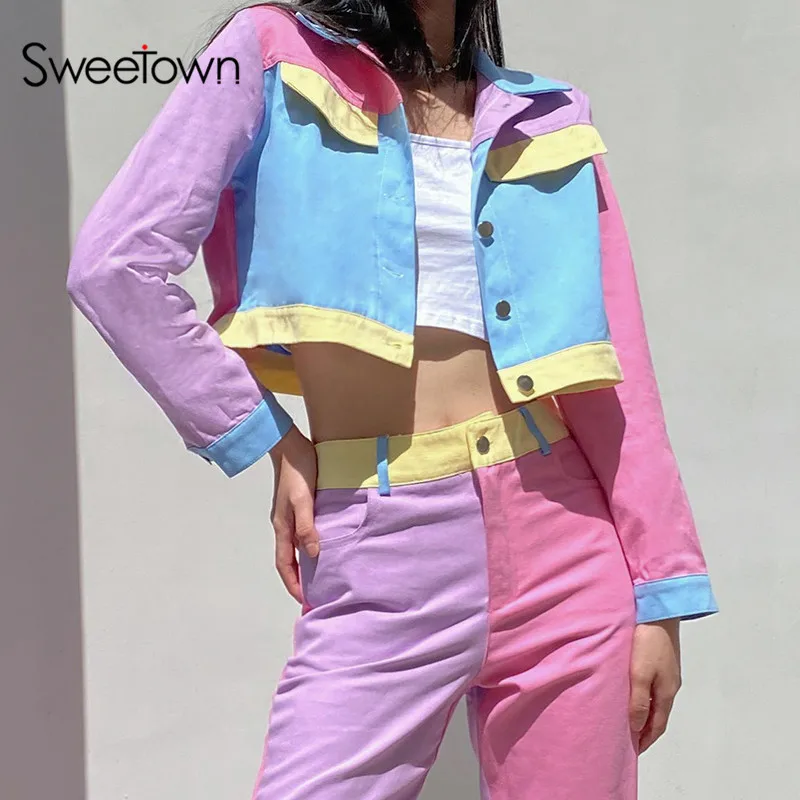 Sweetown/Осенняя коллекция 2020 года Цветные куртки для женщин в английском стиле