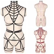 Сексуальное черное нижнее белье с ремешками, жгут для женщин, Комплект подвязок на поясе, эластичные регулируемые топы, клетка, полное тело, панк, готический фестиваль, шоу, Рейв