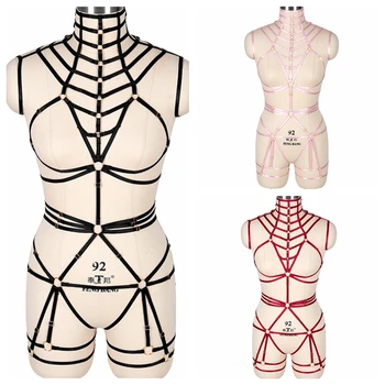 

Sexy Black Strappy Lingerie Harness for Women Set Garter Belt Elastic Adjust Tops Cage Full Body Punk Gothic Festival Show Rave